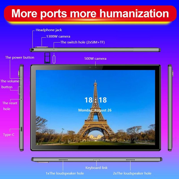 G18 4G Phone Call Tablet PC, 10.1 inch, 4GB+128GB, Android 8.0 MTK6797 Deca Core 2.1GHz, Dual SIM, Support GPS, OTG, WiFi, BT (Grey)
