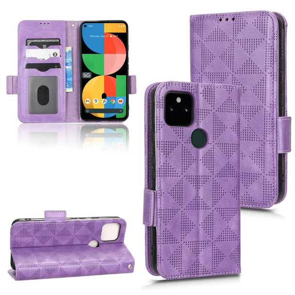 For Google Pixel 5a 5G Symmetrical Triangle Leatherette Phone Case(Purple)