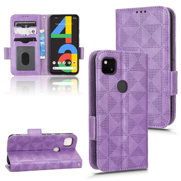 For Google Pixel 4a 4G Symmetrical Triangle Leatherette Phone Case(Purple)