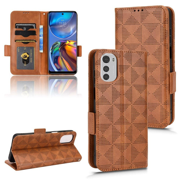 For Motorola Moto E32 4G Symmetrical Triangle Leatherette Phone Case(Brown)