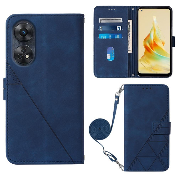 For OPPO  Reno 8T 4G Global Crossbody 3D Embossed Flip Leatherette Phone Case(Blue)