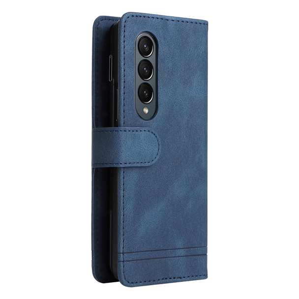 For Samsung Galaxy Z Fold4 5G Skin Feel Life Tree Metal Button Leatherette Phone Case(Blue)