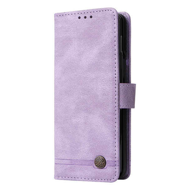 For Samsung Galaxy Z Fold4 5G Skin Feel Life Tree Metal Button Leatherette Phone Case(Purple)