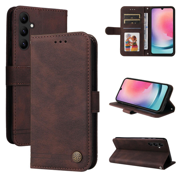 For Samsung Galaxy A24 4G Skin Feel Life Tree Metal Button Leatherette Phone Case(Brown)