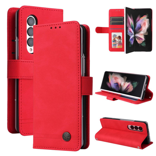 For Samsung Galaxy Z Fold3 5G Skin Feel Life Tree Metal Button Leatherette Phone Case(Red)