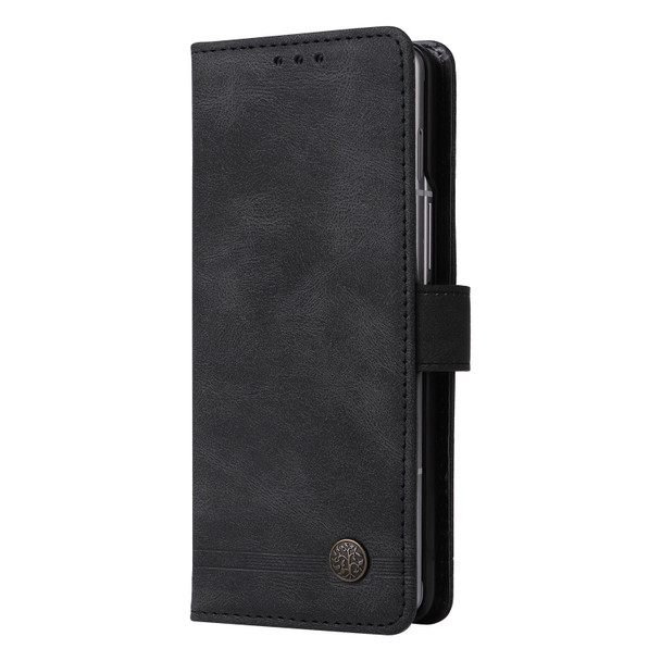 For Samsung Galaxy Z Fold3 5G Skin Feel Life Tree Metal Button Leatherette Phone Case(Black)
