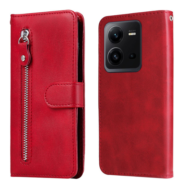 For vivo V25 5G/V25e 4G Calf Texture Zipper Leather Phone Case(Red)