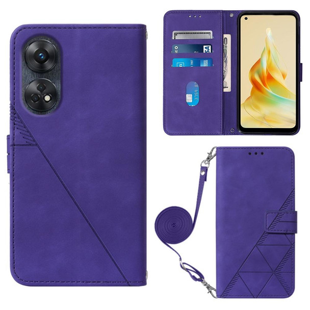 For OPPO  Reno 8T 4G Global Crossbody 3D Embossed Flip Leatherette Phone Case(Purple)