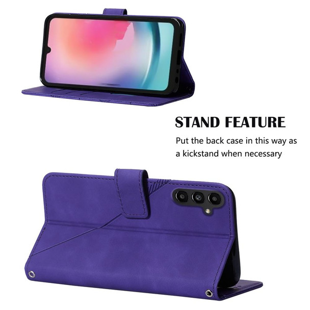 For Samsung Galaxy A24 4G Crossbody 3D Embossed Flip Leatherette Phone Case(Purple)