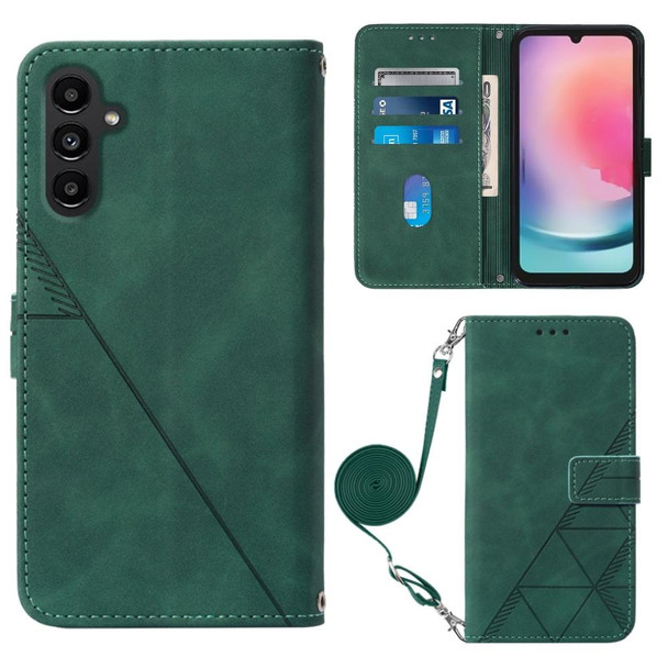 For Samsung Galaxy A24 4G Crossbody 3D Embossed Flip Leatherette Phone Case(Dark Green)