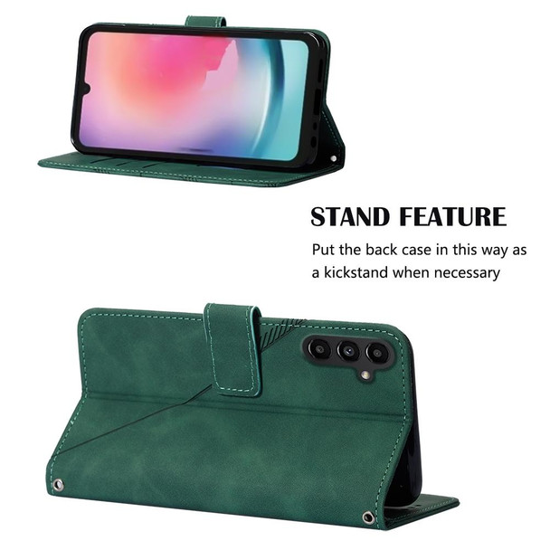 For Samsung Galaxy A24 4G Crossbody 3D Embossed Flip Leatherette Phone Case(Dark Green)