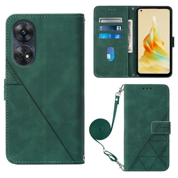For OPPO  Reno 8T 4G Global Crossbody 3D Embossed Flip Leatherette Phone Case(Dark Green)
