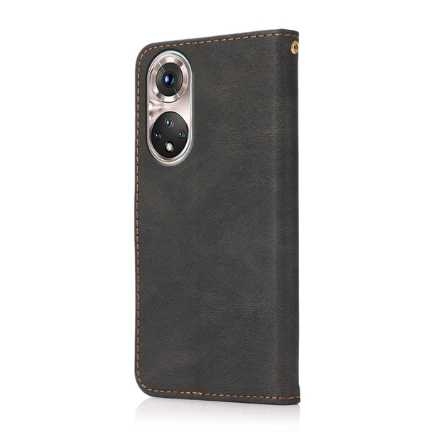 For Huawei P50 Dual-color Stitching Leatherette Phone Case(Black Brown)