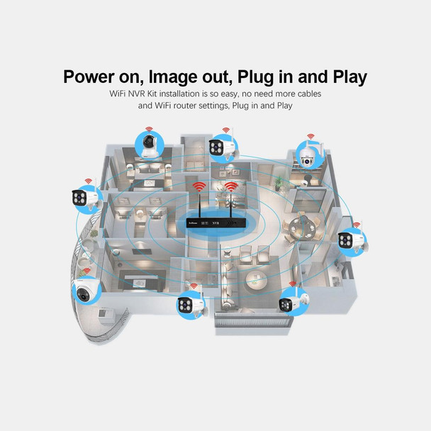 SriHome NVS001 1080P 4-Channel NVR Kit Wireless Security Camera System, Support Humanoid Detection / Motion Detection / Two Way Audio / Night Vision, UK Plug
