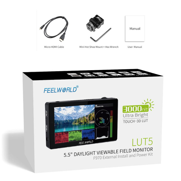 FEELWORLD LUT5 5.5 inch Ultra High Bright 3000nit Touch Screen DSLR Camera Field Monitor (Black)