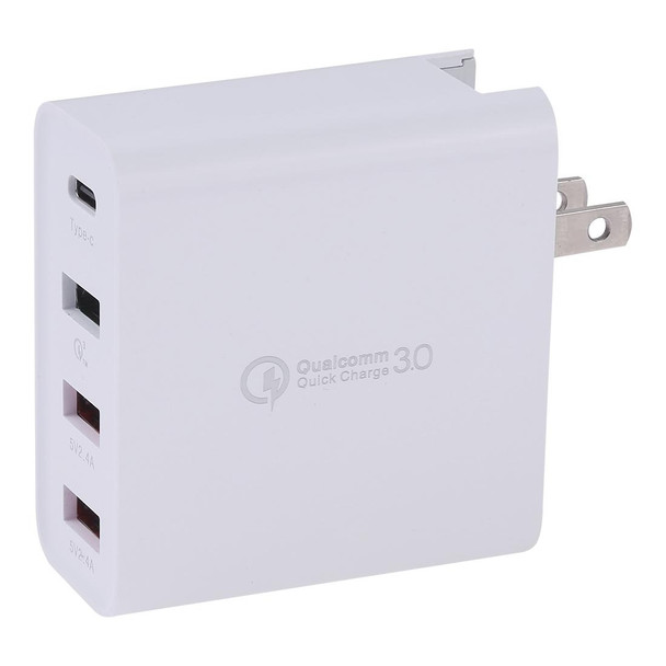 A3P 3A Max Output USB-C / Type-C + QC3.0 + Dual USB 4 Ports Wall Travel Charger, US Plug