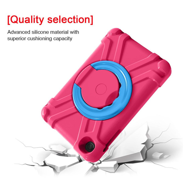 For Galaxy Tab A 8.4 (2020) T307 PC + Silicone Shockproof Combination Case with 360 Degree Rotating Holder & Handle(Rose Red + Blue)