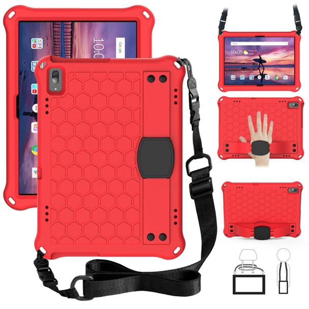 For Lenovo Tab 4 10 TB-X304F/N Honeycomb Design EVA + PC Material Four Corner Anti Falling Flat Protective Shell with Strap(Red+Black)