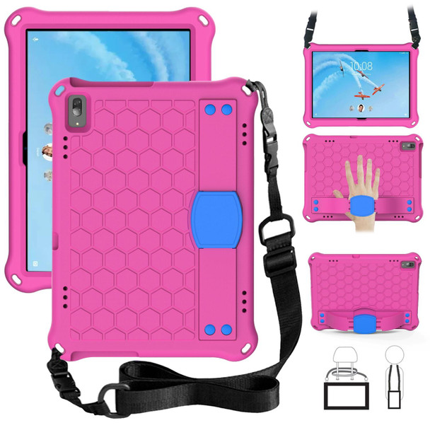 For Lenovo Tab E10 TB-X104F Honeycomb Design EVA + PC Material Four Corner Anti Falling Flat Protective Shell with Strap(RoseRed+Blue)