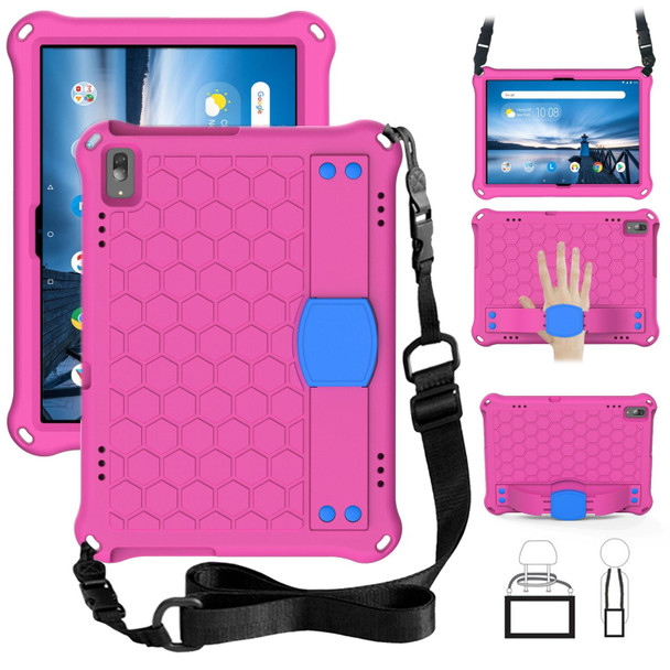 For Lenovo Smart Tab M10 TB-605F Honeycomb Design EVA + PC Material Four Corner Anti Falling Flat Protective Shell with Strap(RoseRed+Blue)