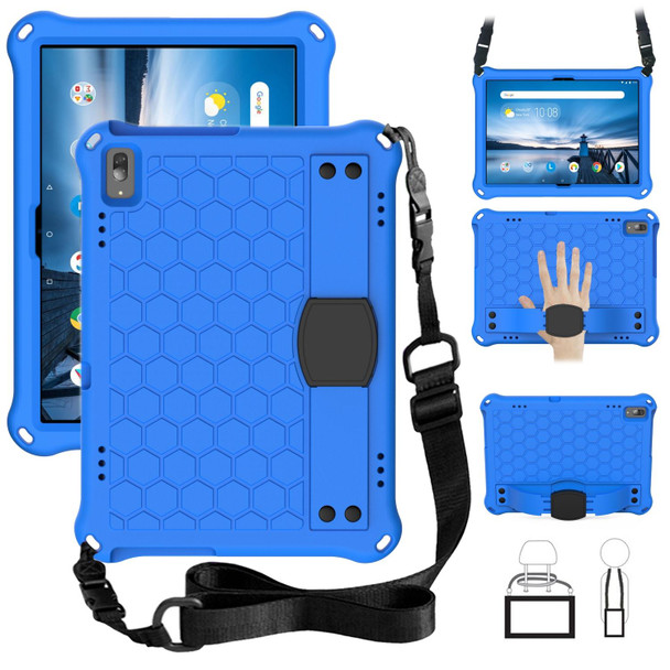 For Lenovo Smart Tab M10 TB-605F Honeycomb Design EVA + PC Material Four Corner Anti Falling Flat Protective Shell with Strap(Blue+Black)