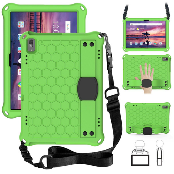 For Lenovo Tab 4 10 TB-X304F/N Honeycomb Design EVA + PC Material Four Corner Anti Falling Flat Protective Shell with Strap(Green+Black)