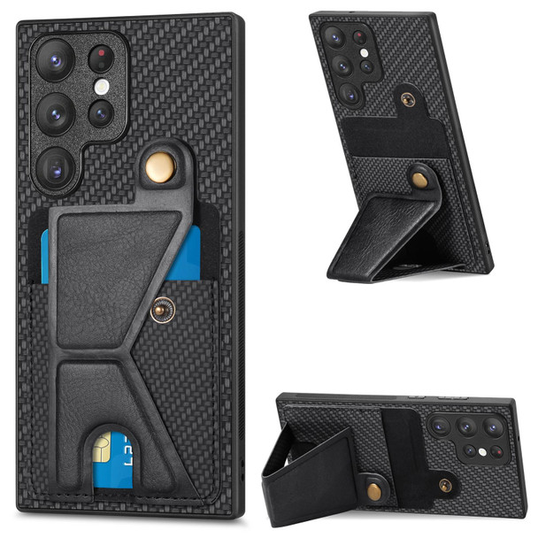 For Samsung Galaxy S22 Ultra 5G Carbon Fiber Wallet Flip Card K-shaped Holder Phone Case(Black)