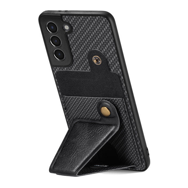 For Samsung Galaxy S21 5G Carbon Fiber Wallet Flip Card K-shaped Holder Phone Case(Black)