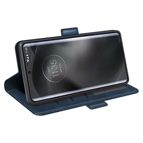 For Motorola Edge 30 Lite Dual-side Magnetic Buckle Horizontal Flip Leatherette Phone Case(Dark Blue)