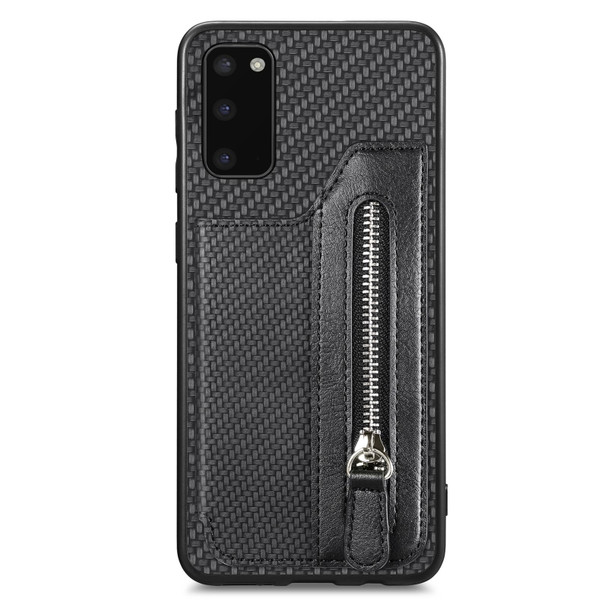 For Samsung Galaxy S20 Carbon Fiber Horizontal Flip Zipper Wallet Phone Case(Black)