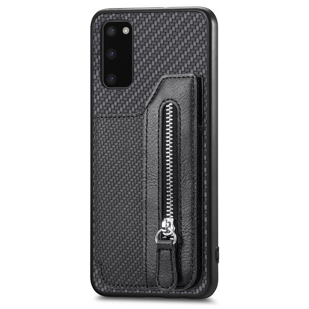 For Samsung Galaxy S20 Carbon Fiber Horizontal Flip Zipper Wallet Phone Case(Black)