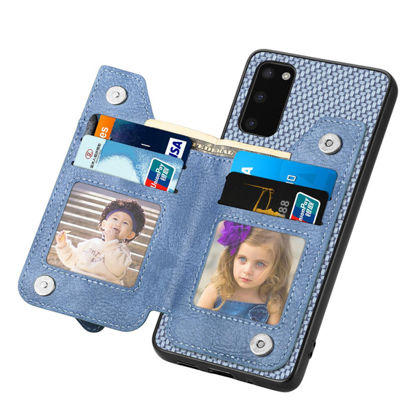 For Samsung Galaxy S20 Carbon Fiber Horizontal Flip Zipper Wallet Phone Case(Blue)