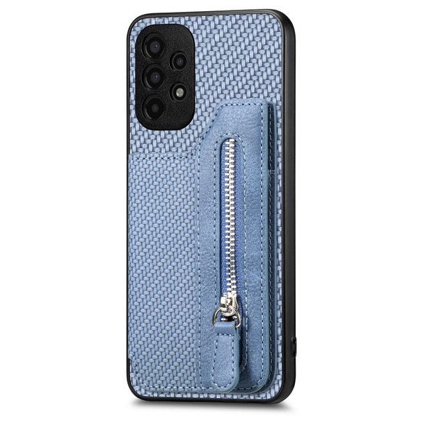 For Samsung Galaxy A13 4G Carbon Fiber Horizontal Flip Zipper Wallet Phone Case(Blue)