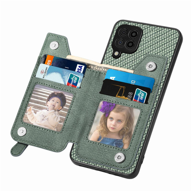 For Samsung Galaxy A22 4G Carbon Fiber Horizontal Flip Zipper Wallet Phone Case(Green)