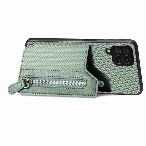 For Samsung Galaxy A22 4G Carbon Fiber Horizontal Flip Zipper Wallet Phone Case(Green)