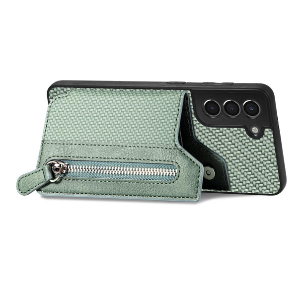 For Samsung Galaxy S21+ 5G Carbon Fiber Horizontal Flip Zipper Wallet Phone Case(Green)