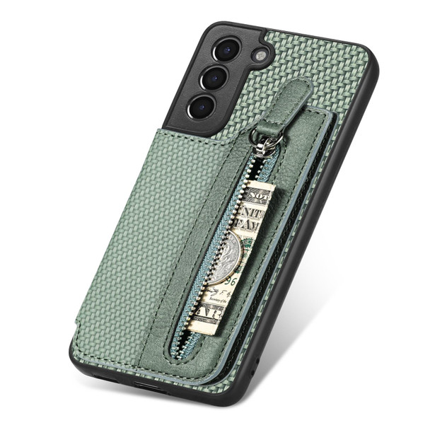 For Samsung Galaxy S21+ 5G Carbon Fiber Horizontal Flip Zipper Wallet Phone Case(Green)