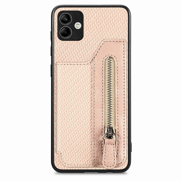 For Samsung Galaxy A04 4G Carbon Fiber Horizontal Flip Zipper Wallet Phone Case(Khaki)