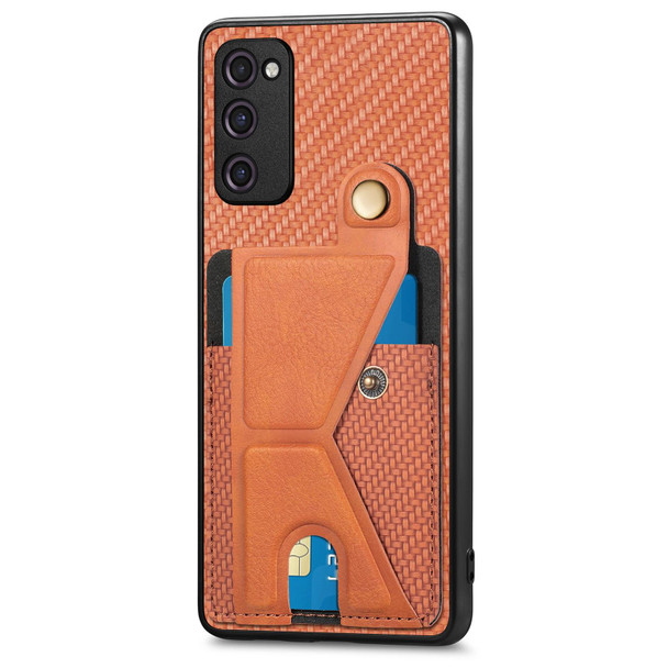 For Samsung Galaxy S20 FE Carbon Fiber Wallet Flip Card K-shaped Holder Phone Case(Brown)