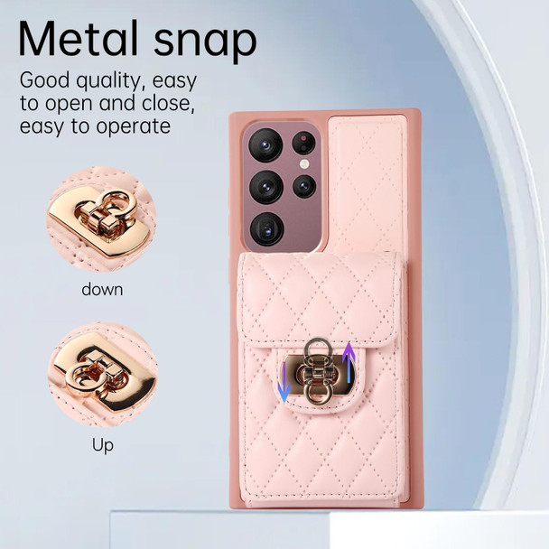 For Samsung Galaxy S22 Ultra 5G Card Slot Leatherette Phone Case(Pink)