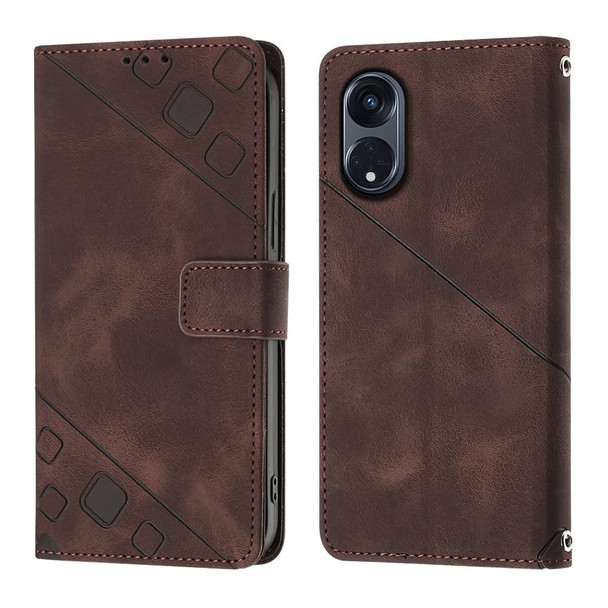 For OPPO Reno8 T 5G/A1 Pro 5G Global Skin-feel Embossed Leatherette Phone Case(Brown)