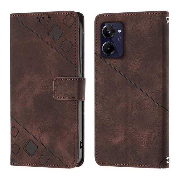 For Realme 10 5G Skin-feel Embossed Leatherette Phone Case(Brown)