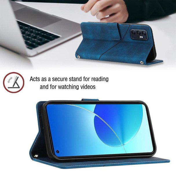 For OPPO Reno6 5G Skin-feel Embossed Leatherette Phone Case(Blue)