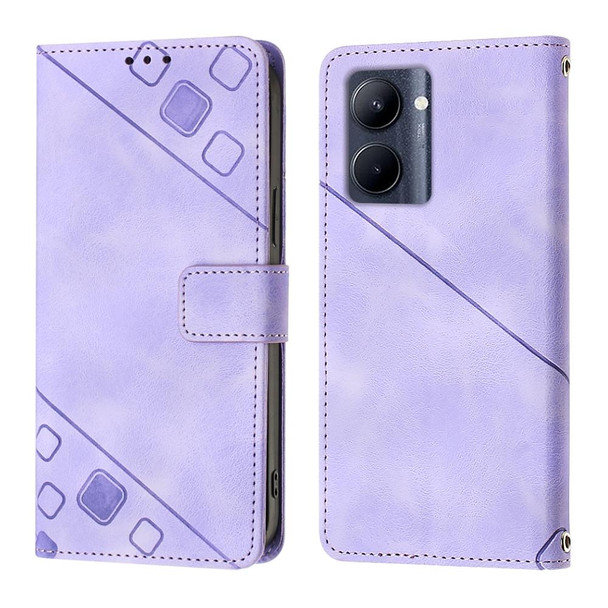 For Realme C33 Skin-feel Embossed Leatherette Phone Case(Light Purple)