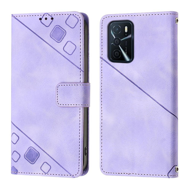 For OPPO A16 / A54S Skin-feel Embossed Leatherette Phone Case(Light Purple)
