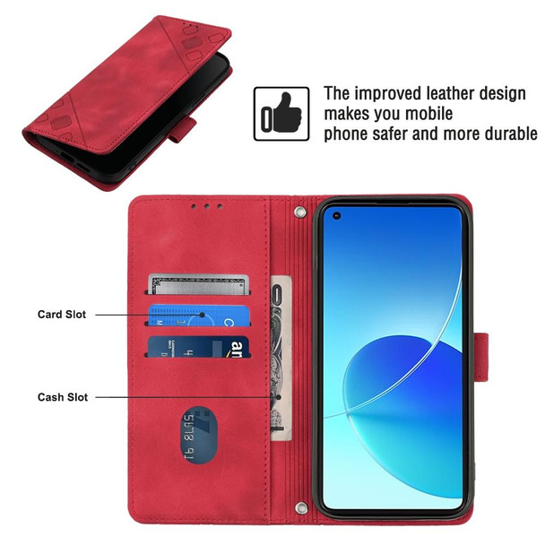 For OPPO Reno6 5G Skin-feel Embossed Leatherette Phone Case(Red)