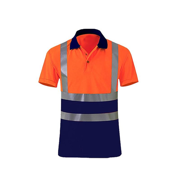 Reflective Quick-drying T-shirt Lapel Short-sleeved Safety Work Shirt, Size: L(Orange Red +Navy Blue)