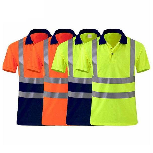 Reflective Quick-drying T-shirt Lapel Short-sleeved Safety Work Shirt, Size: L(Orange Red)