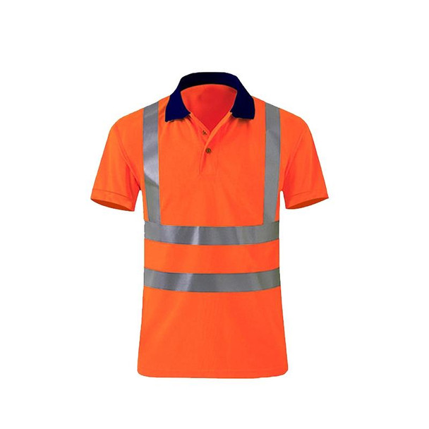 Reflective Quick-drying T-shirt Lapel Short-sleeved Safety Work Shirt, Size: XL(Orange Red)