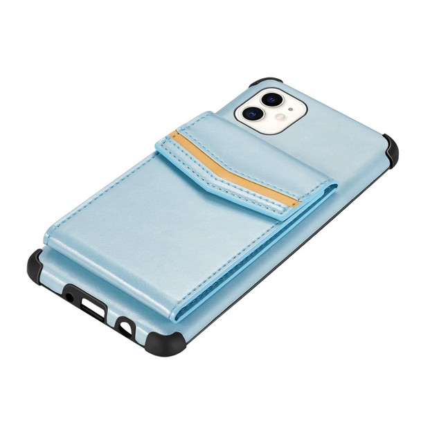 iPhone 12 / 12 Pro Flip Card Bag Copper Buckle TPU + PU Leather Back Cover Shockproof Case with Card Slots & Photo Frame(Blue)